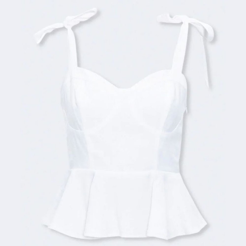 Forever 21 White Corset Look Peplum Top